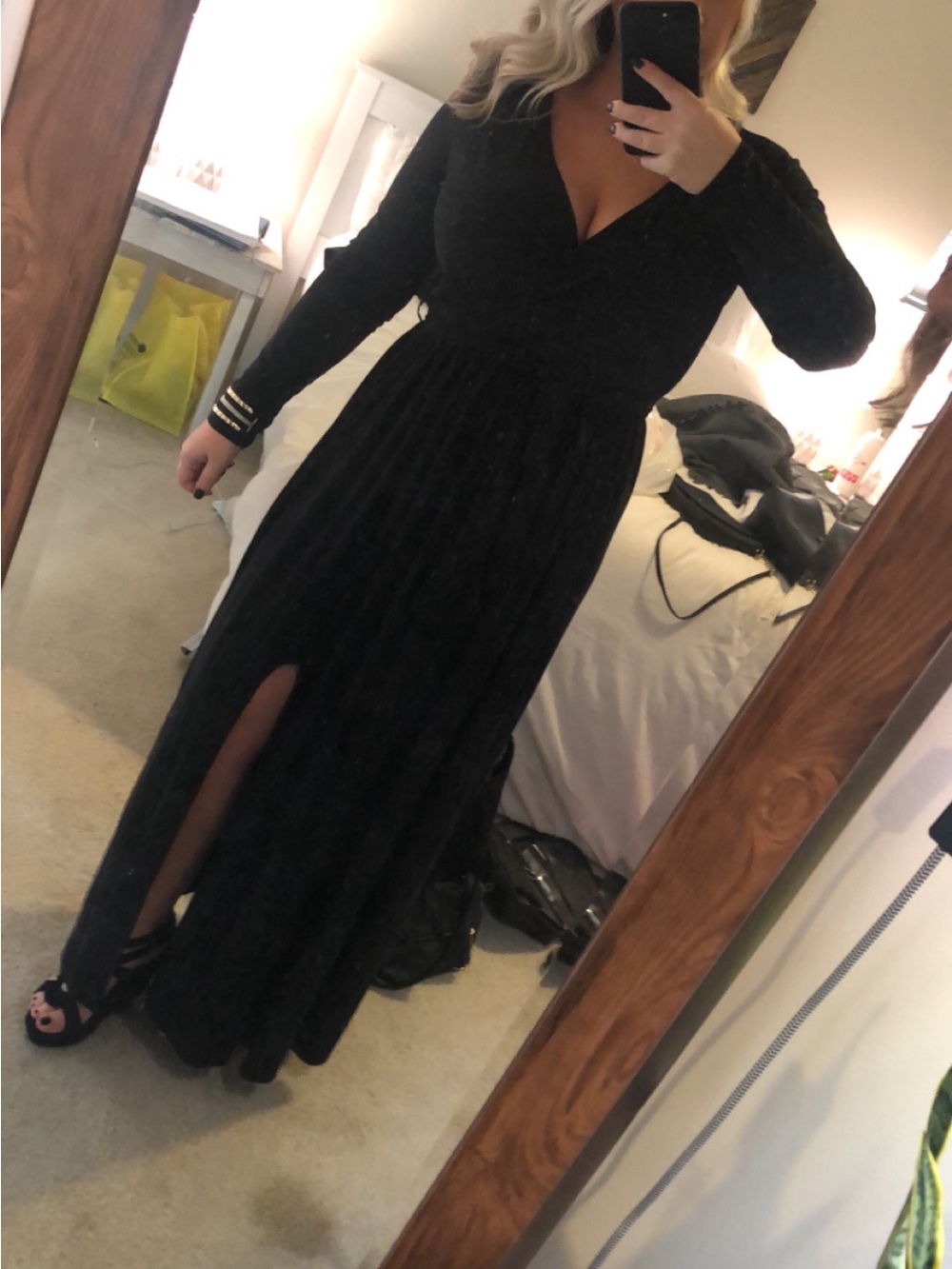 Black Long Sleeve Wrap Maxi Dress - Elegant Evening Wear